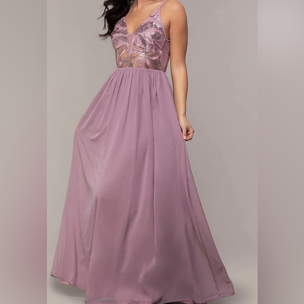Long Mauve Sequin Formal Dress